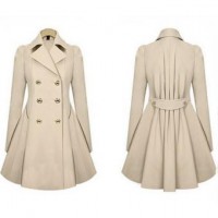 Women Lapel Windbreaker Long Parka Coat Trench Outwear Jacket